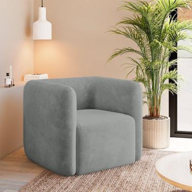Imagem de Poltrona Decorativa Sala De Estar Trinidad Base Fixa Veludo Cinza Claro G33 - Gran Belo