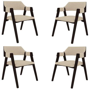 Imagem de Kit 4 Cadeiras Sala De Jantar E Jogos Carteados Madeira Maciça Poker Linho Offwhite-tabaco G42 - Gran Belo