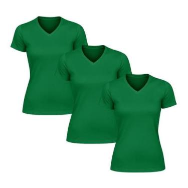 Imagem de Kit 3un Blusa Camiseta Feminina Baby Look Gola V Básica - Fardas Unifo