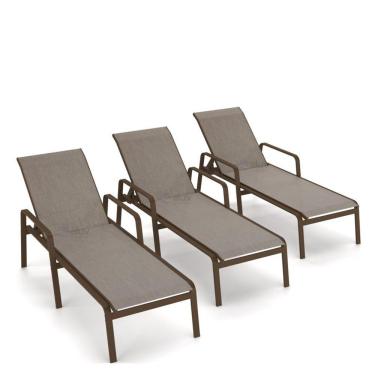 Imagem de Kit 3 Espreguiçadeira Piscina Alumínio Marrom Tela Mocca