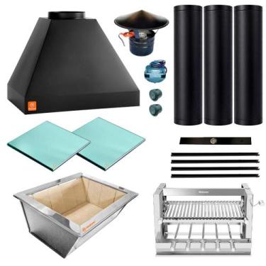 Imagem de Kit Churrasqueira Gourmet Completa Preta Grill Elevatório 5 Espetos 15