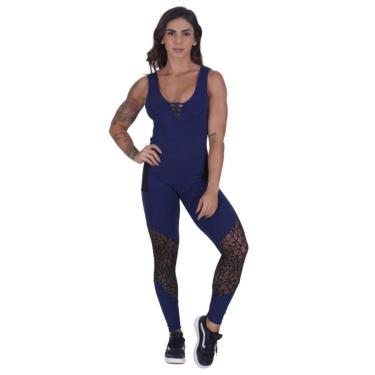 Imagem de Macacão Fitness Longo Poliamida Bolso Detalhe Tela-Feminino