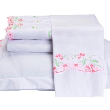 Imagem de Jogo De Cama Emozione Casal King Size 4 Peças Percal 200 Fios 100% Algodão Bordado - Branco