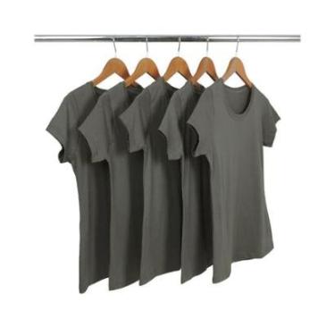 Imagem de Kit 5 Camisetas Femininas de Algodão Premium Baby Look Básica Lisa-Feminino