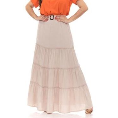 Imagem de Saia Longa Com Babado Viscolinho Premium Tendência Blogueira-Feminino