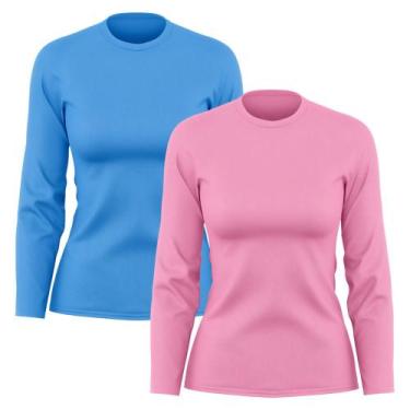 Imagem de Kit 2 Camisetas Feminina Manga Longa Dry Fit Básica Lisa Proteção Sola