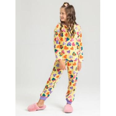 Imagem de Pijama Longo Infantil Menina Amarelo Corações Coloridos - Molekada, 12
