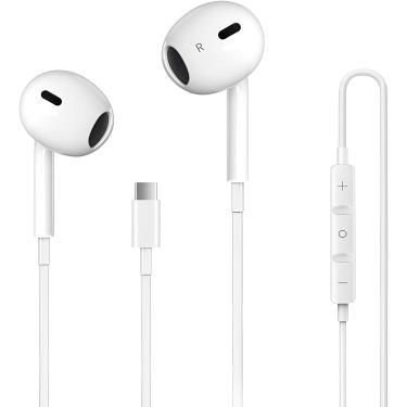 Imagem de Fone com Fio USB-C Branco Microfone Cancelamento de Ruído