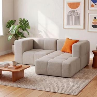 Imagem de Sofá na Caixa modular 2 lugares em Boucle - 2 Braços - 1 Chaise, Linho