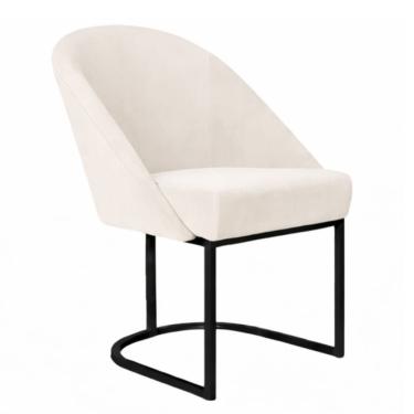 Imagem de Cadeira Lua Metal Preto Decorativa Estofada em Veludo Bege para Sala e Escritório