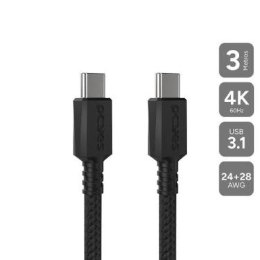 Imagem de Cabo Usb Tipo-c 3.1 P/ Usb Tipo-c 3.1 - Preto - 3 Metros - Nylon - Puc