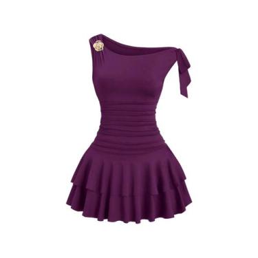 Imagem de Vestido curto roxo sem ombros e sem mangas Floerns