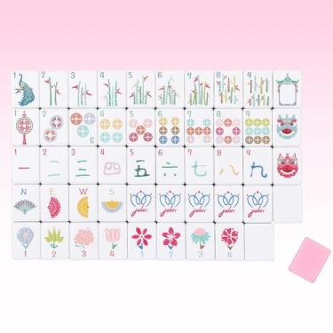 Imagem de Conjunto de Mahjong My Mahjong Trove com 160 peças rosa e bolsa