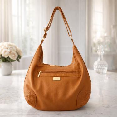 Imagem de Bolsa Saco Direto De Fábrico Topgrife Meia Lua Couro Legítimo Cor Caramelo Tamanho único