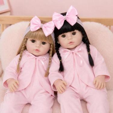Imagem de Bebê Gêmeas Reborn Menina 100% Silicone + Acessórios Bolsa - Cegonha R