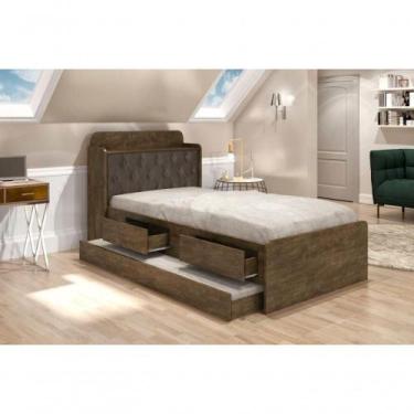 Imagem de Cama Tamires Solteiro 0,88cm Com Auxiliar Castanho Com Capitonê Nogal 
