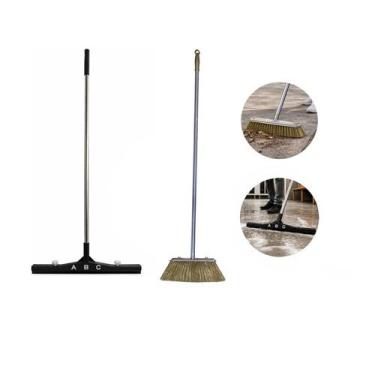 Imagem de Kit Limpeza Rodo e Vassoura Multiuso Com Cabo Inox - FRIGOPRO