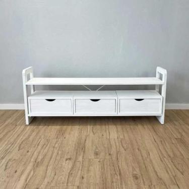 Imagem de Rack TV de Madeira Pinus Linea com 3 Gavetas Branco - ArtFactory Desig