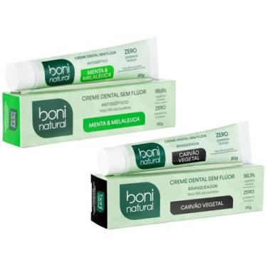 Imagem de Kit 2 Creme Dental Boni Natural Sem Fluor Menta Carvão Anti-inflamator