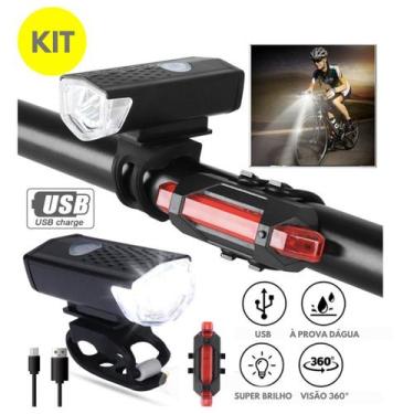 Imagem de Kit Ciclismo Farol Lanterna Traseira Recarregável 300 lumens - Farol d
