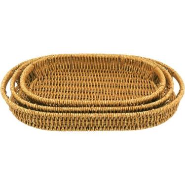 Imagem de Bandeja Home&Co Plástico Natural 3pçs Decoração para Casa Sala e Ambie