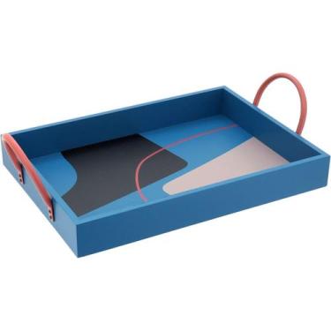 Imagem de Bandeja Home&Co 10x25x39cm MDF Azul Enfeite Decorativo para Sala Quart