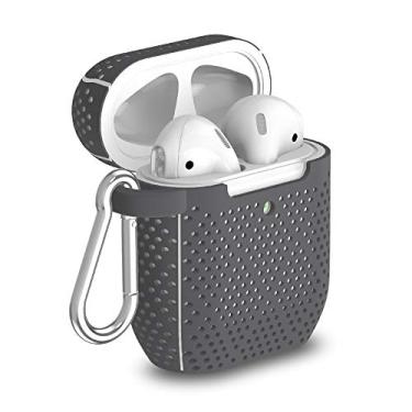 Imagem de TALK WORKS Capa para AirPods com chaveiro – Capa protetora rígida de silicone para AirPods – Capa de chaveiro com clipe mosquetão, carregamento sem fio, compatível com Apple Air Pod – Cinza