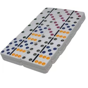 Imagem de Jogo Domino Colorido com 28 Peças Estojo em Alumínio.