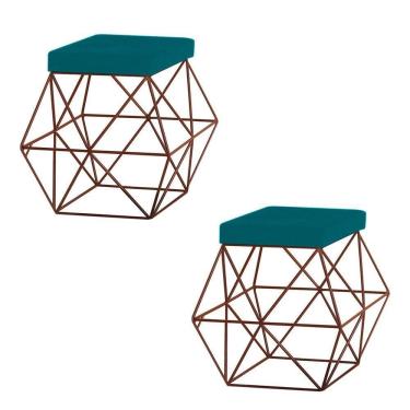 Imagem de 2 Puffs Decorativo Base Bronze Trixie Suede Azul Claro