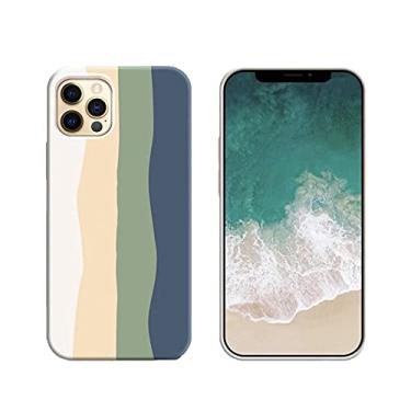 Imagem de Oniuk Compatível com iPhone 11 de 6,1 polegadas Creative Cute Rainbow Green Stripe Line Soft Liquid Silicone Case [Proteção contra quedas] [cantos com absorção de choque]
