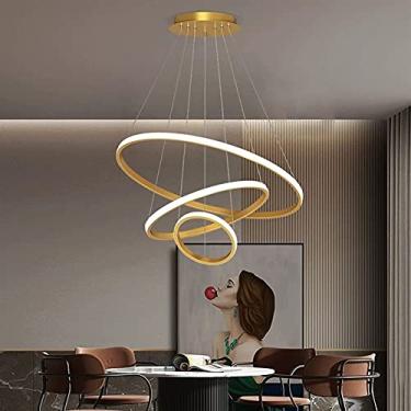 Imagem de Lustre moderno LED redondo mesa de jantar anel luz pendente 3 anéis regulável controle remoto LXDQ preto 80+60+40CM 90W