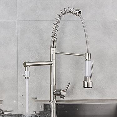 Imagem de Torneira de cozinha em latão preto, pia, pia, torneira, mola, bicos giratórios duplos, torneira, misturadora de água quente e fria, torneiras de banheiro, níquel escovado B, 1