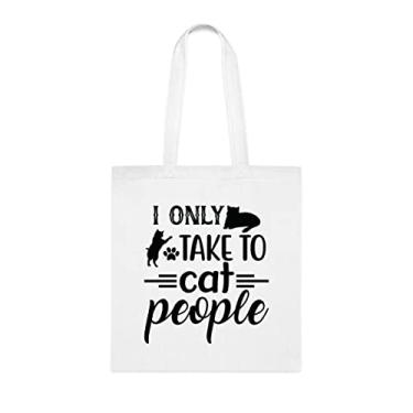 Imagem de Sacola I Only Take To Cat People People Tote Bag, presente divertido, bolsa de ombro, bolsas reutilizáveis, cesta de Natal de aniversário, ideia de presente, Branco