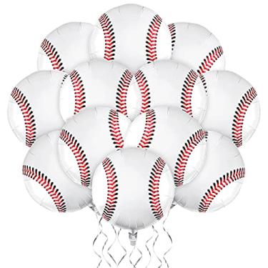 Imagem de durony 12 balões de beisebol de 45 cm, decorações temáticas de beisebol, balões de beisebol de alumínio Mylar para artigos de festa de aniversário