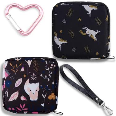 Imagem de Adorable Pink Peri - Guardanapos sanitários reutilizáveis bolsa de armazenamento portátil para mulheres e meninas | Feito de nylon resistente à água reutilizável | Período zero desperdício (unicórnio + raposa)