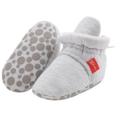 Imagem de KIDSUN Pantufa de lã confortável para bebês meninos e meninas recém-nascidos para ficar no inverno quente antiderrapante para berço, C1 - cinza claro, 6-12 Meses