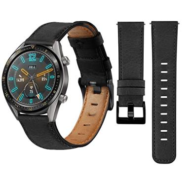 Imagem de Pulseira para Samsung Galaxy Watch 3 compatível com Samsung Gear S3 Watch Active2 Watch 22 mm 20 mm Pulseira requintada de couro de vaca vintage Escolha feminina escolha masculina (22 mm, preto)