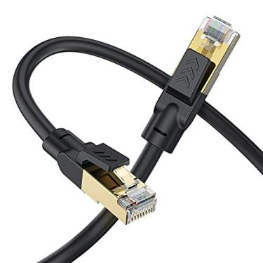 Imagem de Cabo Ethernet Cat 8 de 15 metros, Bstxnwen resistente de alta velocidade 26 AWG Cat8 LAN cabo de rede 40 Gbps, 2000 MHz SFTP Internet LAN RJ45 cabo de alta velocidade para modem, roteador, PS3, PS4, Xbox