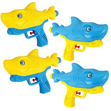 Imagem de Kit com 4 arminhas de água Lançadores Tubarão Peixinho Meninos com Capacidade de 700ml de água Brinquedo Infantil ar livre