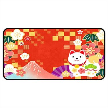 Imagem de Vijiuko Tapetes de cozinha vermelho japonês gato montagem Fuji área de cozinha tapetes e tapetes antiderrapantes tapete de cozinha tapetes laváveis para chão de cozinha escritório em casa pia lavanderia interior exterior 101,6 x 50,8 cm