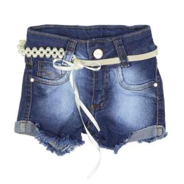 Imagem de Shorts Jeans Infantil Feminino Menina Com Cinto Em Pérolas G