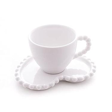 Imagem de Xícaras para Café Porcelana Com Pires de Coração 4 Peças Wolff Beads 80ml Branco