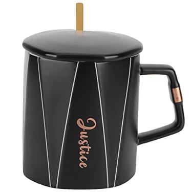 Imagem de Caneca de café, caneca de cerâmica de originalidade xícaras de café octogonais caneca de chá estilo nórdico com colher e tampa para escritório, hotel (preto nº 2)