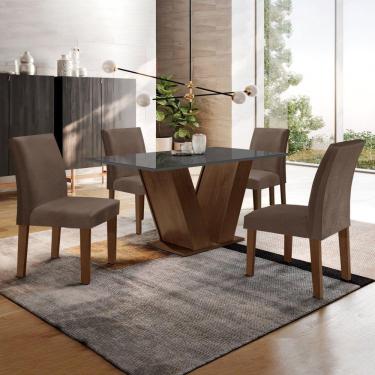 Imagem de Conjunto Sala de Jantar Mesa 120x80cm Tampo MDF/Vidro com 4 Cadeiras Espanha Yescasa Chocolate/Grafite/Marrom