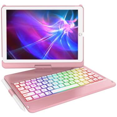Imagem de Capa para iPad 9ª geração com teclado, retroiluminação de 10 cores, teclado para iPad de 10,2 polegadas, 9ª/8ª/7ª/Air 3/Pro, 10,5 polegadas, capa protetora rotativa de 360° com suporte para Apple
