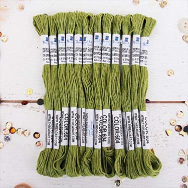 Imagem de 12 novelos ThreadArt Fio de bordado de algodão egípcio de fibra longa premium | Abacate | 6 fios divisíveis de 8,5 m cada para bordado à mão, pulseiras de amizade, ponto de cruz e artesanato