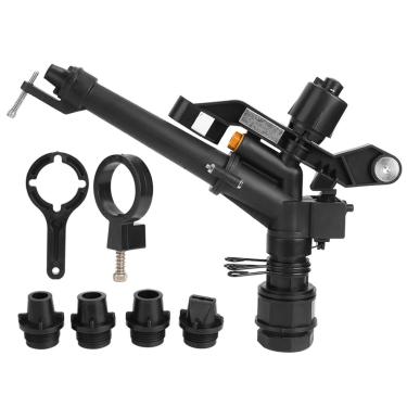 Imagem de EVTSCAN Aspersor de pistola de chuva de impacto DN25 de 3,8 a 2,5 cm com 2 bocais, irrigador de água giratório automático ajustável de 360 graus, para cobrir grandes áreas, culturas altas e irrigador de gramado de pastagens