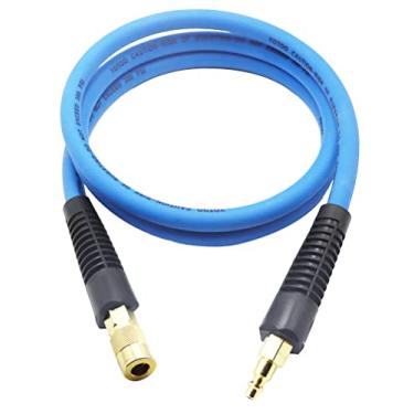 Imagem de Mangueira híbrida de chumbo de ar YOTOO 1,9 cm x 1,82 m 300 PSI resistente, leve, resistente a torções, flexibilidade em todos os climas com recondicionadores de dobras, acoplador e plugue rápido industrial de 1,27 cm, azul
