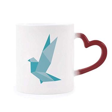 Imagem de Caneca origami abstrata padrão de pombo granada sensível ao calor Caneca vermelha muda de cor