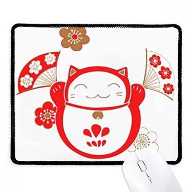 Imagem de Lucky Fortune Mouse pad para fãs de flores de gato japonês borda costurada Tapete de borracha para jogos
